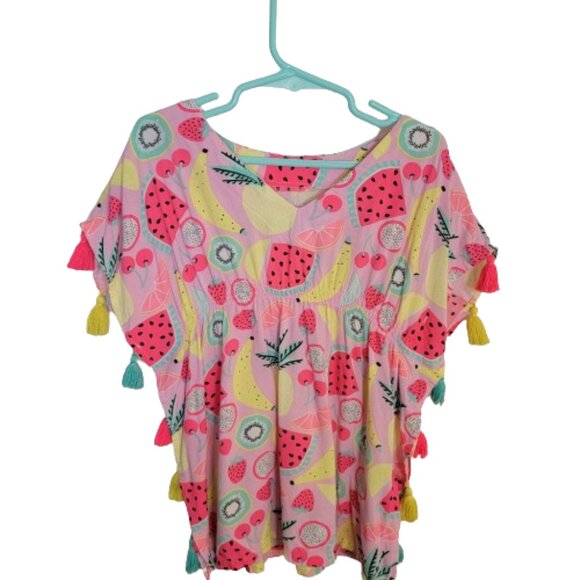 Cat & Jack Tropical Swim Coverup Pull Over Poncho Tassels Multicolor 3T - Picture 1 of 10
